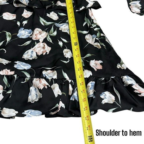 NEW Avec Les Filles Black and Floral Print Ruffle Mini Dress Women's Size 2 - Picture 11 of 11
